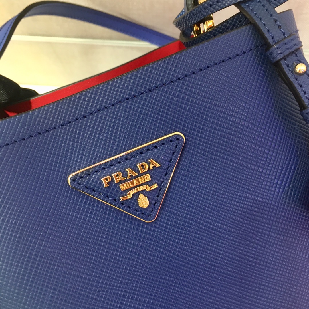 Prada Small Saffiano Leather Panier Bag Blue/Red 1BA217